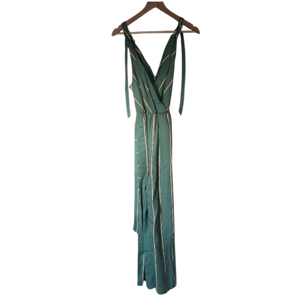 Anthropologie Elegant Green, Gold, and White Jumpsuit
